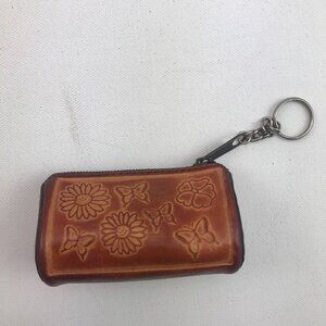 Carved Leather Butterfly Flower Keychain Coin Purse Sailboat Palm Tree Souvenir